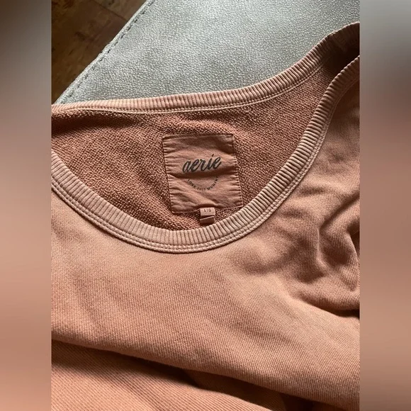 Aerie Summer Daze Scoop Neck Pullover Lightweight Sweatshirt Brown - Picture 3 of 4